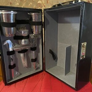 Travel bar by DILANA. Vintage 90’s. Black leather hard leather case Never used.